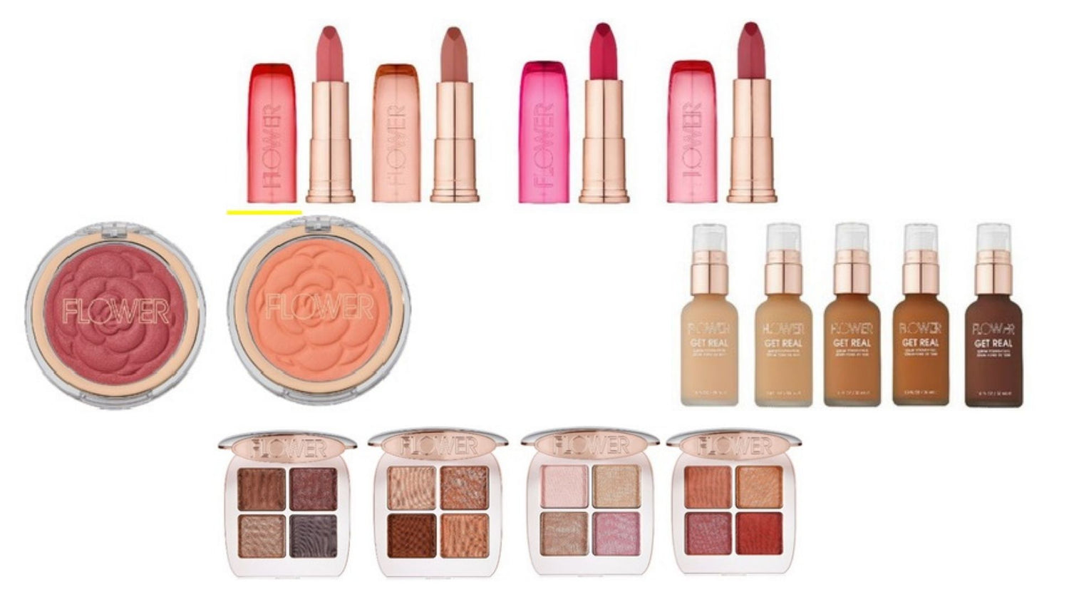 review, photos, ingredients, makeup, trends, 2021, 2022, flower beauty, drugstore makeup, flower pots powder blush, berry-more, spiced petal, get real serum foundation, petal play shadow quad, perfect pout moisturizing lipstick